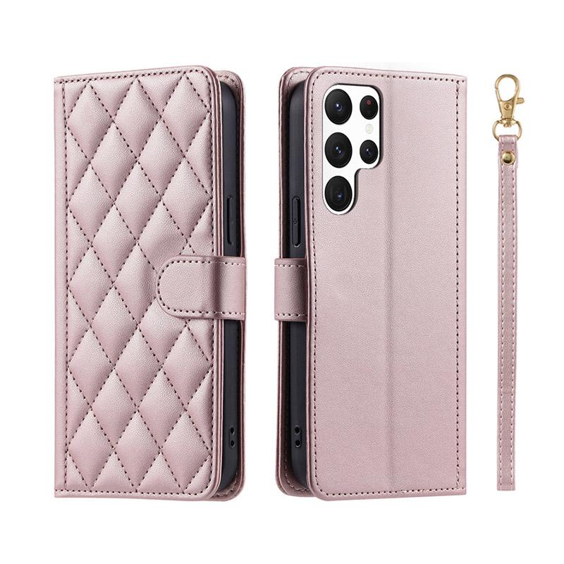 Checkered Leather Wallet Case For Samsung Galaxy S24 S23 S22 S21 S20 FE S10 Note 20 Ultra 10 Plus 9 8 Lanyard Flip Phone Cover