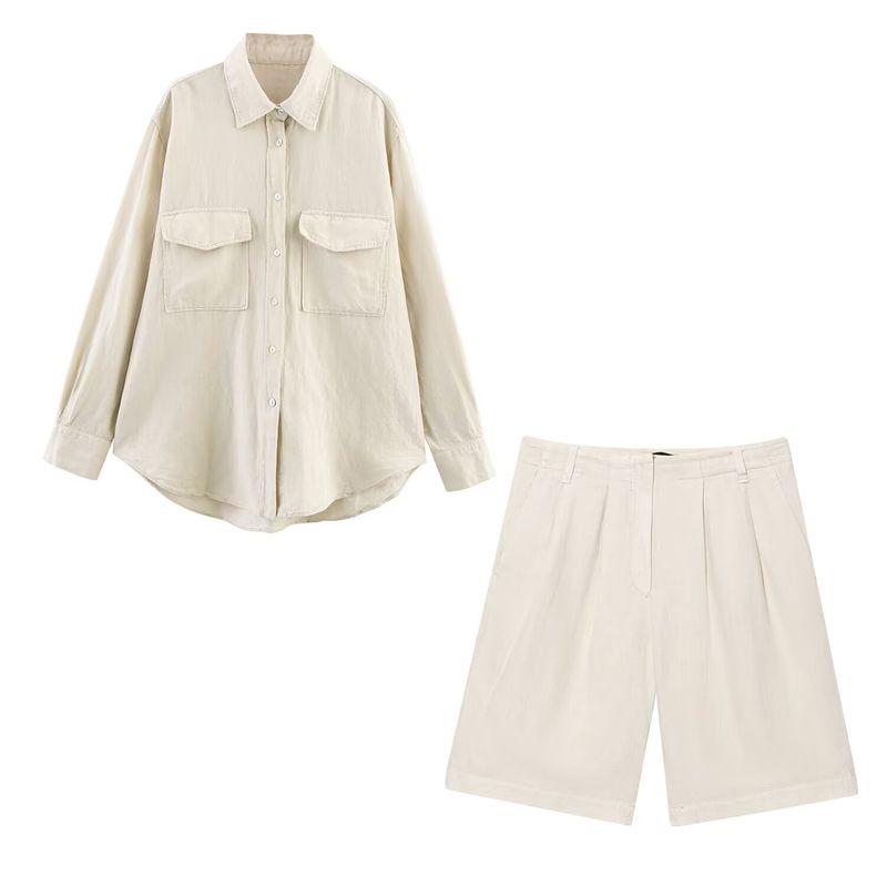 Kaslead New Women Clothes European and American Tuyere Pocket Decoration Blended Top Long Shorts 4043049 4043067