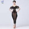 Sequined Fringe Latin Dance Skirt Women Performance Stage Wear Sexy Salsa Costume Irregular Hem