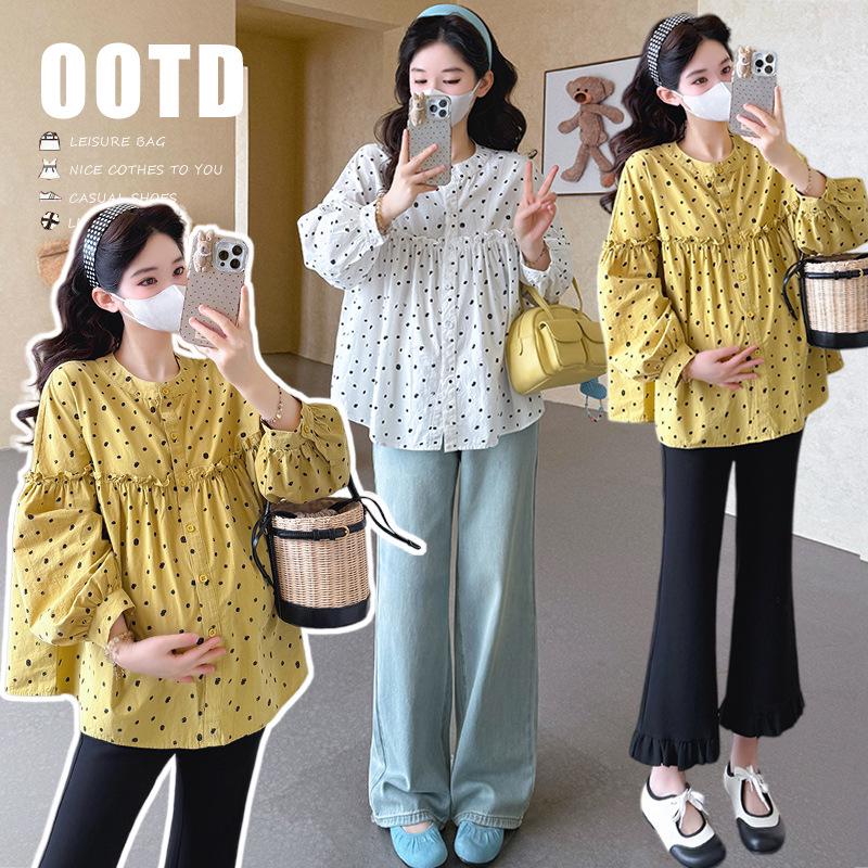 2026 Spring Maternity Polka Dot Loose-Fit Korean Doll Shirt XL