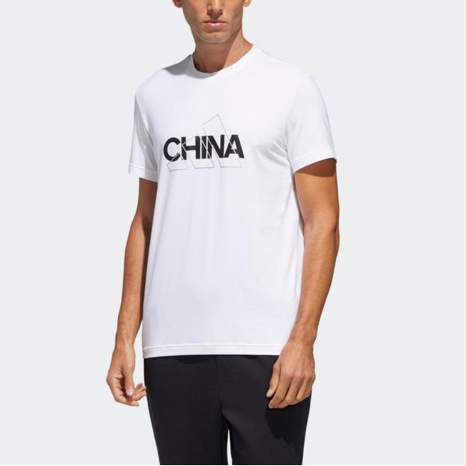 Adidas China Tee Letter Pattern Print Casual Round Neck Short Sleeve T-Shirt Men Tops White GL5640