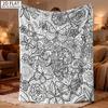 1pc Adult Coloring Blanket Suitable for Bedroom & Sofa Cover, 280GSM Flannel Bedspread with Butterfly Floral Print, Warm Machine Washable Bedspread fo