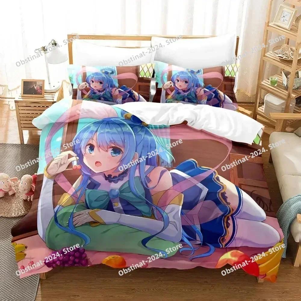 Anime KonoSuba Bedding Set Duvet Cover Bed Set Quilt Cover Pillowcase Comforter King Queen Size Boys Adult Bedding Set