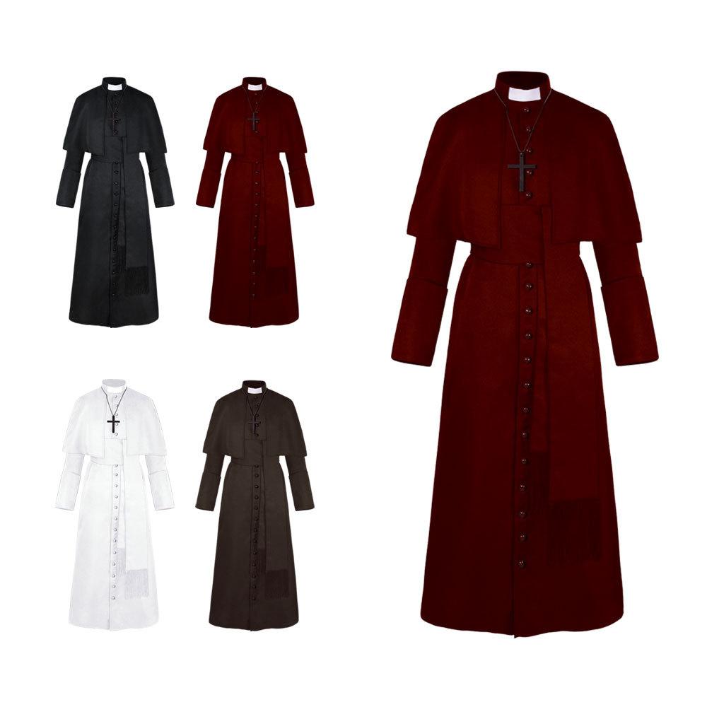 Middeleeuwse Renaissance Retro Priester Cosplay Kostuums Katholieke Kerk Religie Pauselijke Priester Mis Prediker Effen Gewaad Clergy Kazuifel