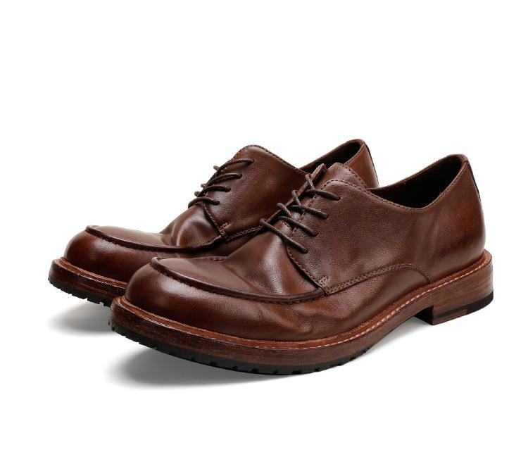 Men'S Handmade Goodyear Craft Full Leather Outsole Washed Retro Casual Versatile Leather Shoes
