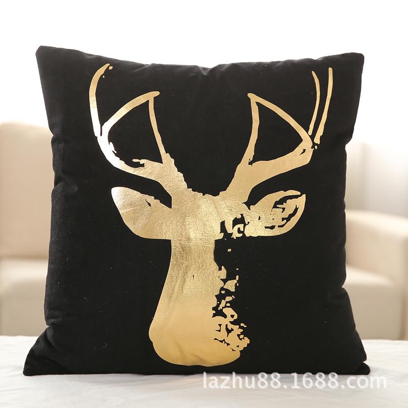 Love Christmas Style Black Soft Fabric Gold Print Pillowcase Home Hotel Bedding Room Decoration Pillowcase 45cm*45cm