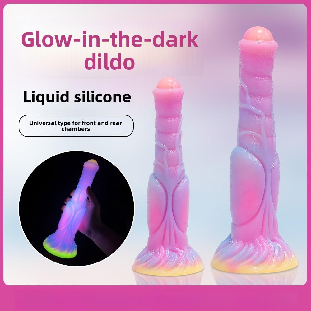 Mixed Color Glow in The Dark Dog Dildo Alien Simulation Penis Fake Penis Male and Female Flirting Masturbator Sex Toy
