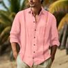 Primavera Autunno Tinta Unita Misto Cotone Canapa Colletto Manica Lunga Camicie Casual Quotidiane da Uomo da Uomo