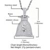 Hip Hop, Full Diamond Money Bag Personalized Dollar $Symbol Pendant Copper Inlaid Zircon Twist Chain Necklace Personalized Accessories
