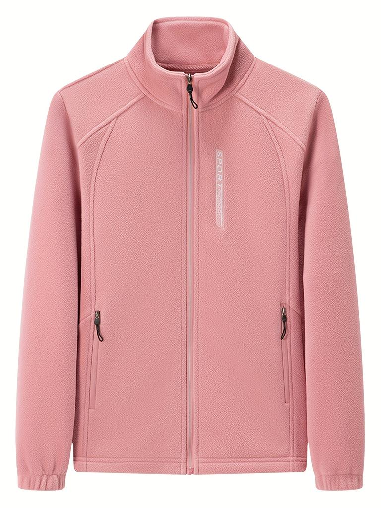 Women's Fashion Outdoor Multicolor Casual Fleece Jacket, Sporty Style, Stand Collar Full-Zip Coat - Fall & Winter