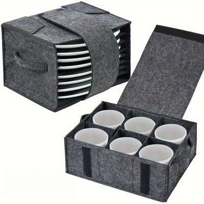 Felt Board Dish Cups Storage Bags Rack Thickened Camping Tableware Container RV Kitchen Cabinet Layered Plate Storage Box Camper
