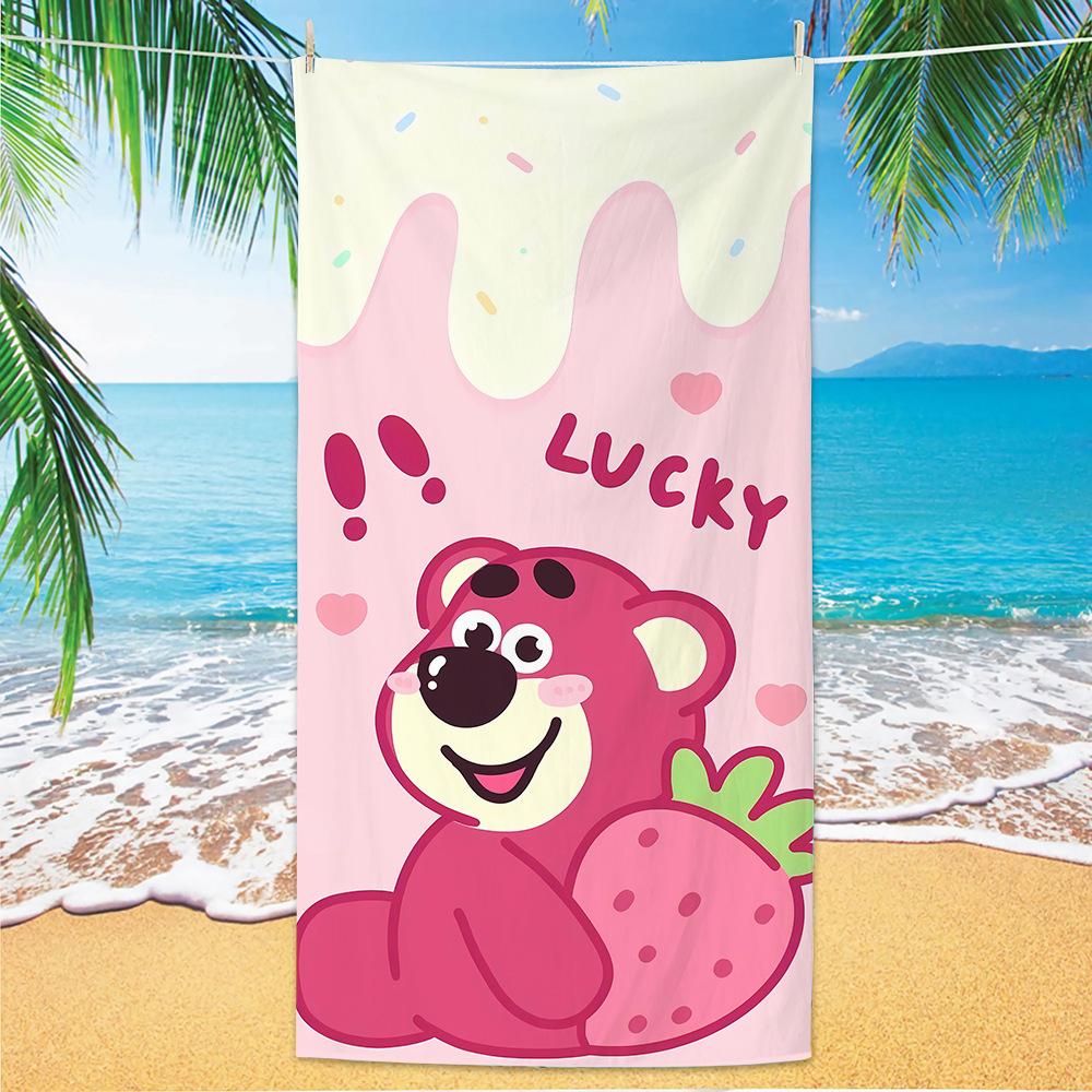 Cute Strawberry Bear Beach Towel Microfiber Printed Children'S Trumpet Cartoon Bear Beach Towel