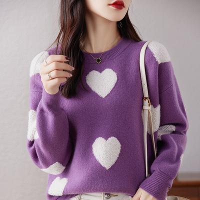 Round Neck Love Wool Sweater for Women In Autumn and Winter Latest Trendyable and Versatile Cashmere Base Top Skin-friendly and Warm Top