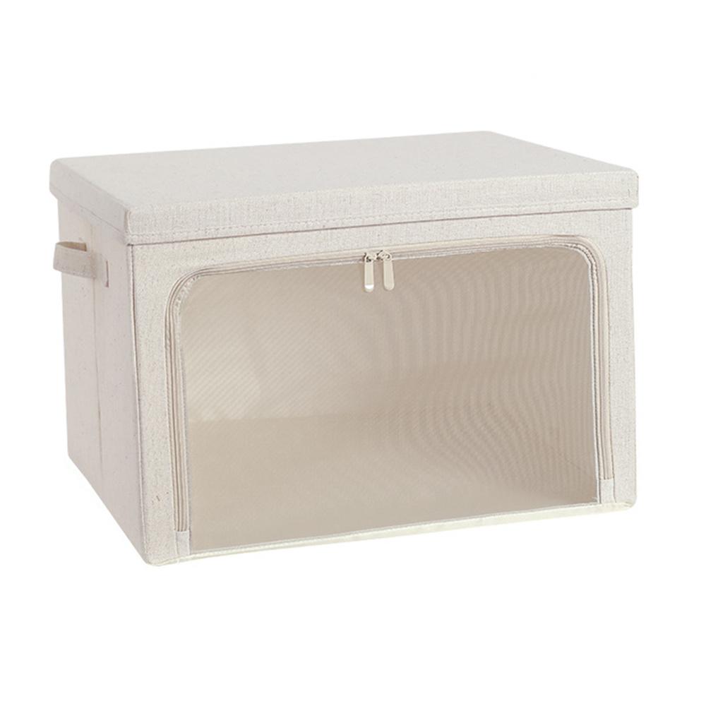 Size M Cotton Linen Storage Box with Lid Foldable Clothes Organizer, 45 x 35 x 26cm
