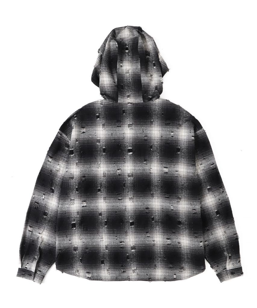 WEGO Figments Distressed Hooded Check Long Sleeve Size Black Shirt, Streetwear, Shirt, Gift, Women's, F,