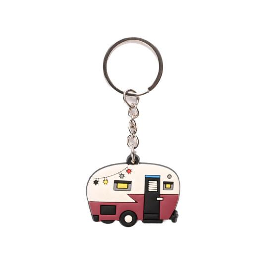 Cartoon RV Shape Keychain, Contrasting Color Keyring Accessories for Travel Trailers, Enameled Metal Retro Camping Car Keychain
