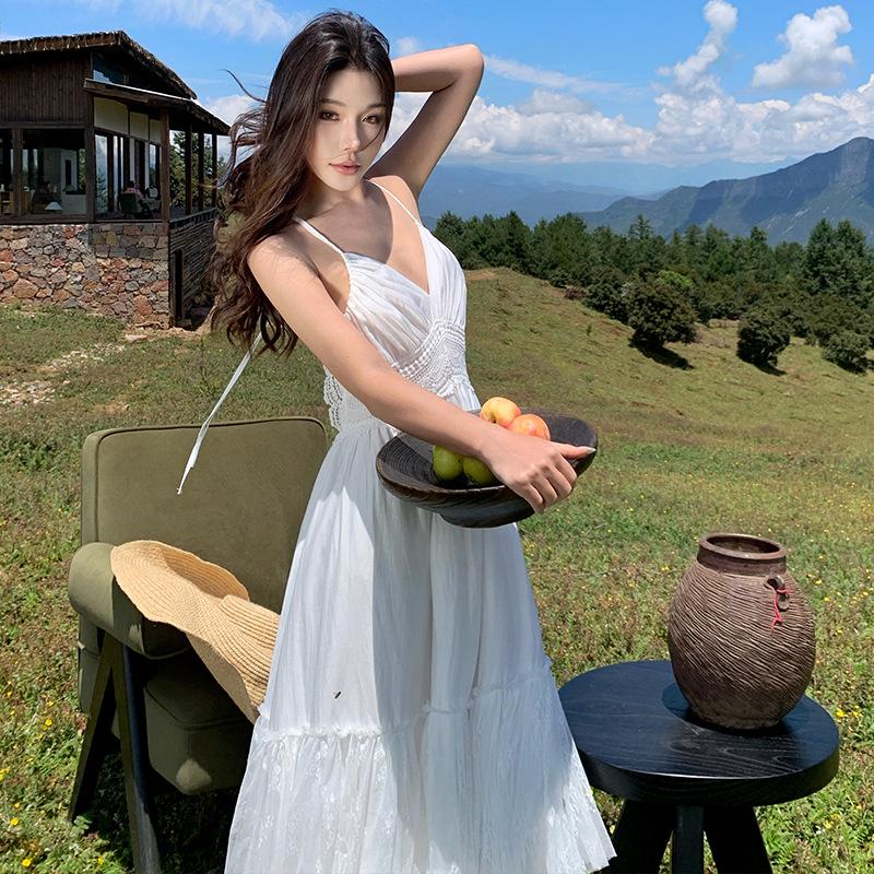 Богемное белое кружевное макси-платье с открытой спиной Large