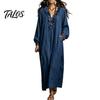 Dames lentejurken Ruches V-hals Lange jurk, Losse pasvorm Casual Midi Effen kleur Jurk Mouwen voor Herfst Vloeiend