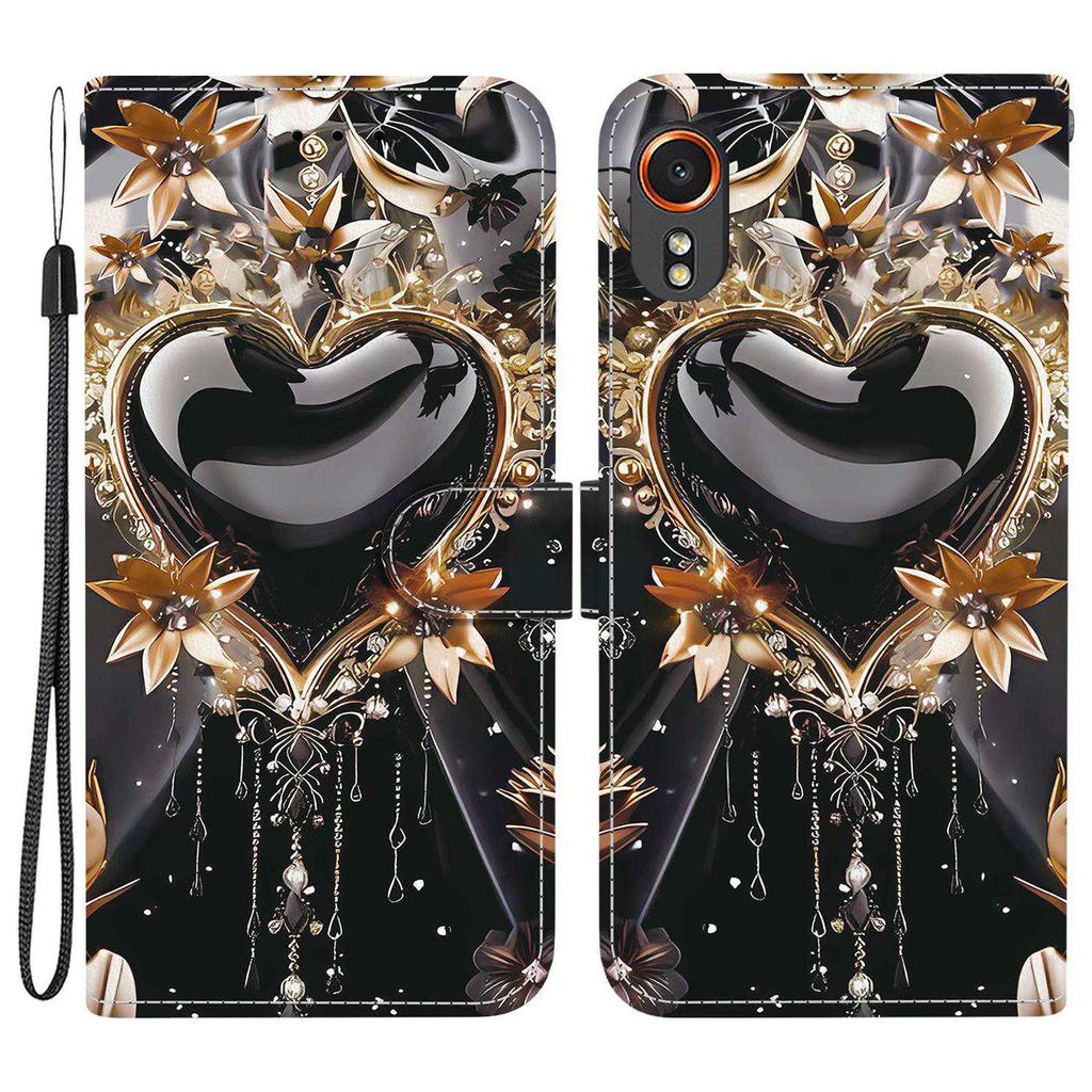 For Samsung Galaxy Xcover7 Wallet Case Pattern Printing Leather Stand Phone Cover with Strap