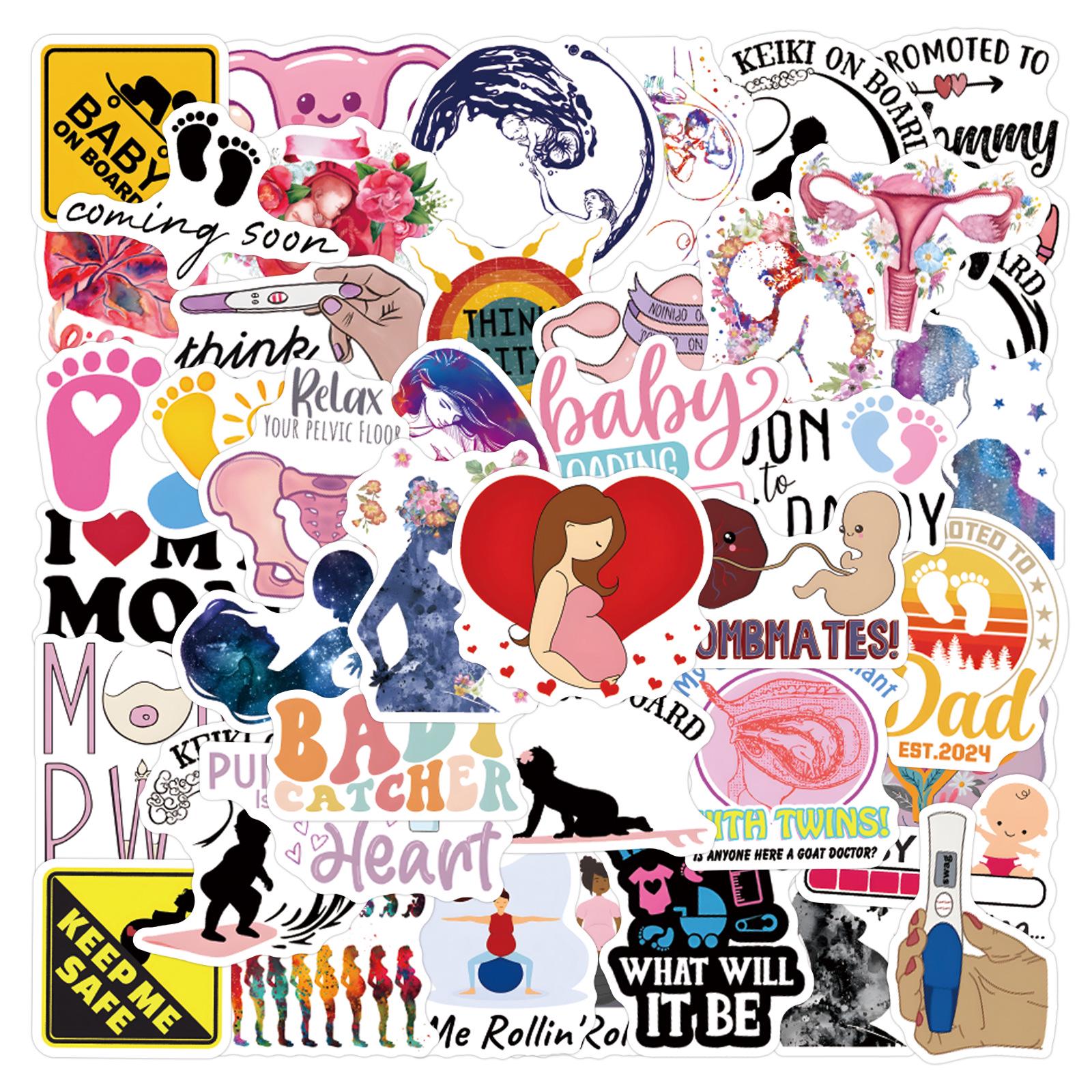 50 Pregnancy-Themed English Phrase Stickers: Waterproof, Non-Toxic, Perfect for Parenting Education, Notebooks, and Suitcases. 50 Sheets Included.
