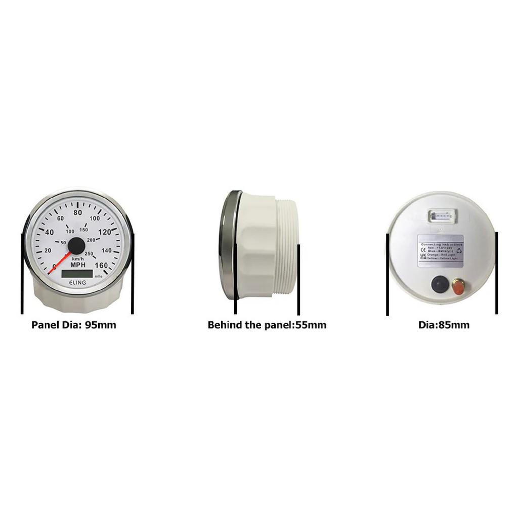ELING Waterproof 85MM GPS Speedometer 0-40MPH 0-80MPH 0-160MPH Total Mileage Adjustable with Backlight 12V 24V for Truck Yachts