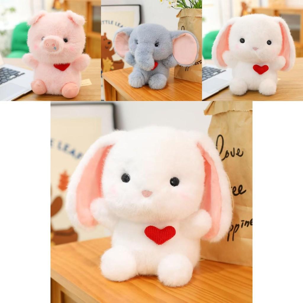 Heart Rabbit Elephant Raccoon Pig Plush Stuffed Animal Soft Cotton Kids Gift For Bedroom Decor