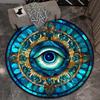 Round Crystal Velvet Rug Eye Mandala Stained Glass Blue Pattern Spiritual Symbolic Art Round Rug for Meditation Yoga Room Decor