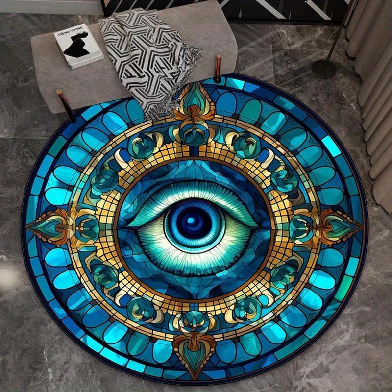 

Round Crystal Velvet Rug Eye Mandala Stained Glass Blue Pattern Spiritual Symbolic Art Round Rug for Meditation Yoga Room Decor 60cm x 60cm
