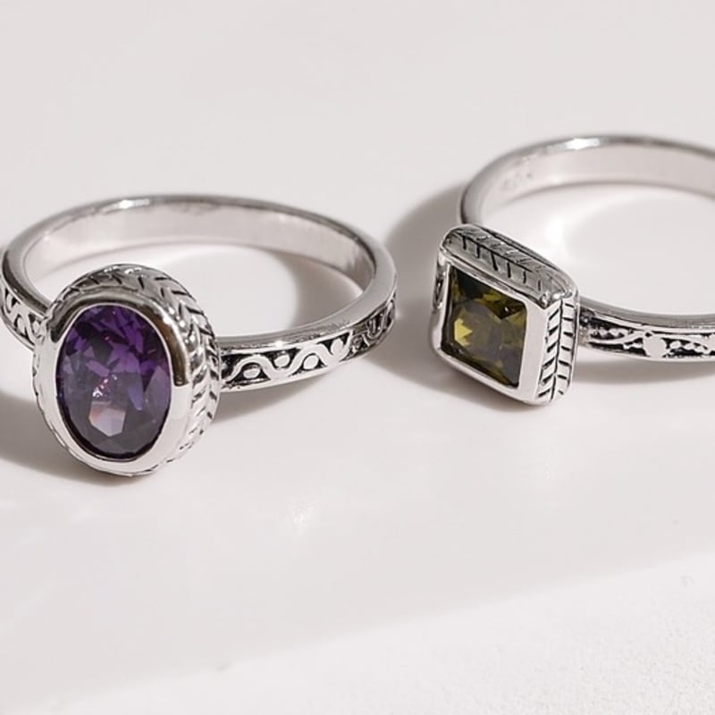 Brilliance Amethyst + Peridot Set Ring