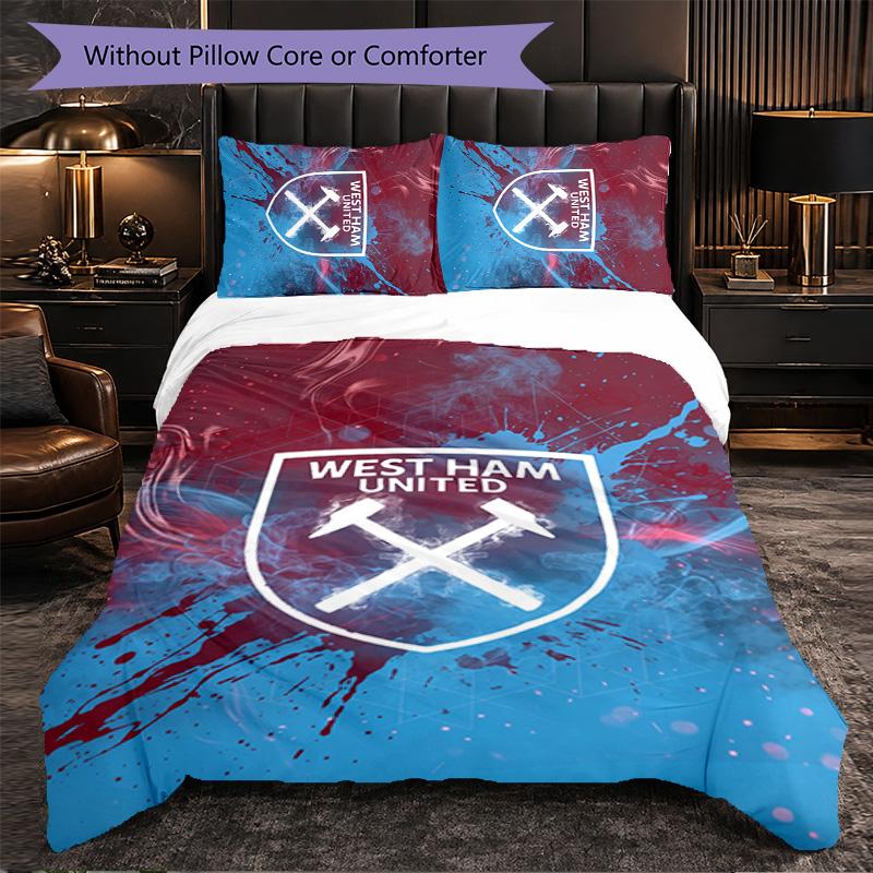 West Ham United Football 3 Piece Bedding Set Soft Duvet Cover Set with Pillowcases Printed Bedroom Decor Set for Home