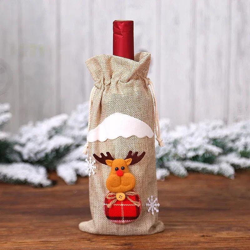 Christmas Wine Bottle Cover Wine Bag Linen Christmas New Champagne Wine Bottle Cover Bottle Bag Dining Table Decoration