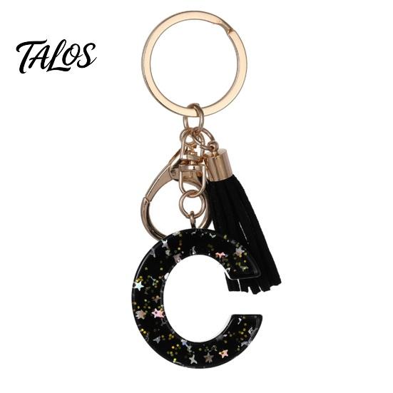 A-Z Charm Keychain Pendant, Sequins Star Letter with Tassel, Alphabet Initial Metal Keyring for Handbag Backpack Bag Pendant Key Holder