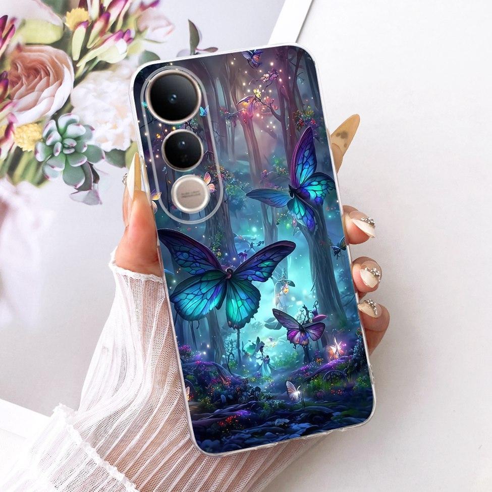 Clear Casing For Vivo V2440 Cover For Vivo V50 Lite 5G Case Cute Cat Fashion Butterfly 2D Painted Soft TPU