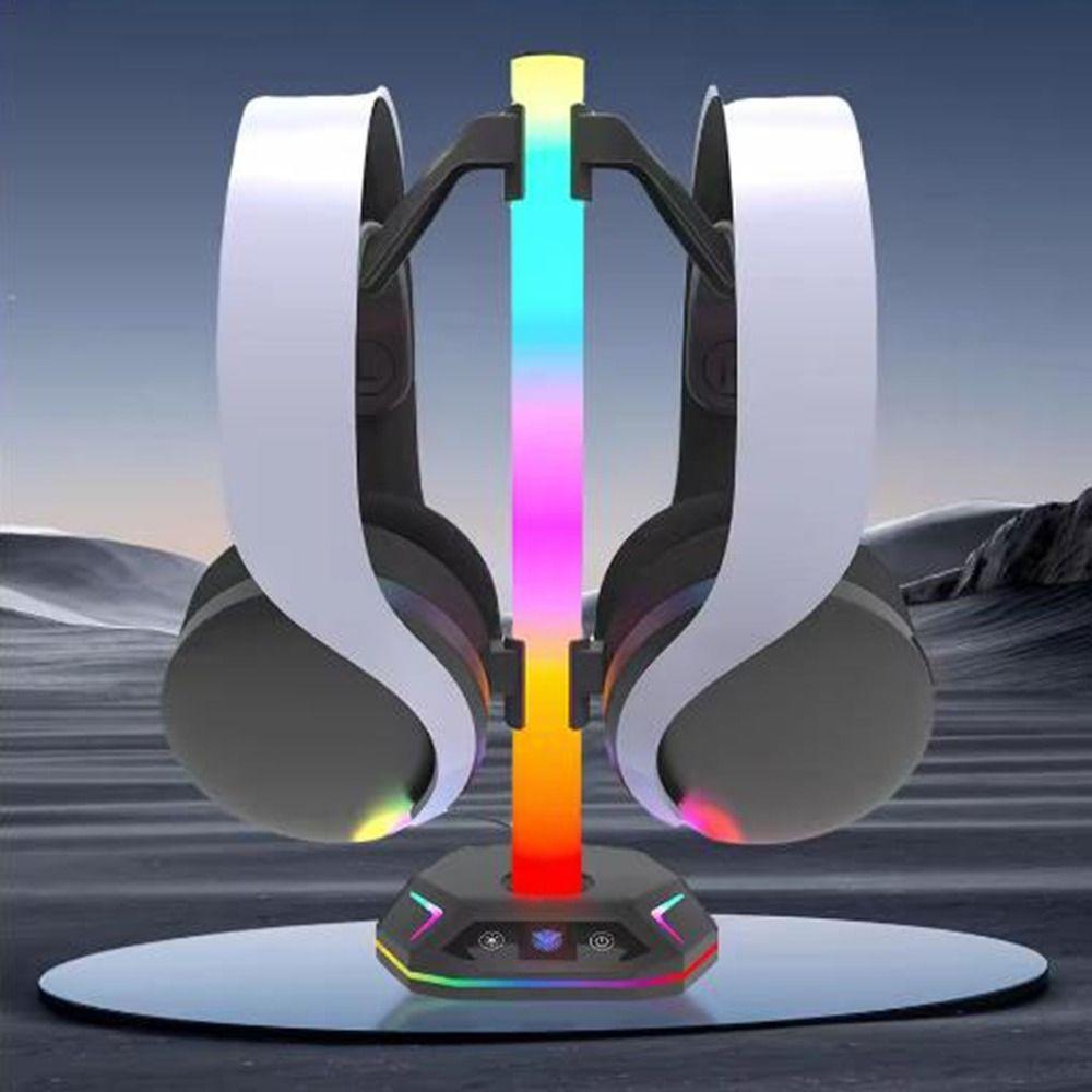 Black RGB Earphone Hanger Dual USB Ports Headphone Bracket Universal Desktop Display Holder  Desk