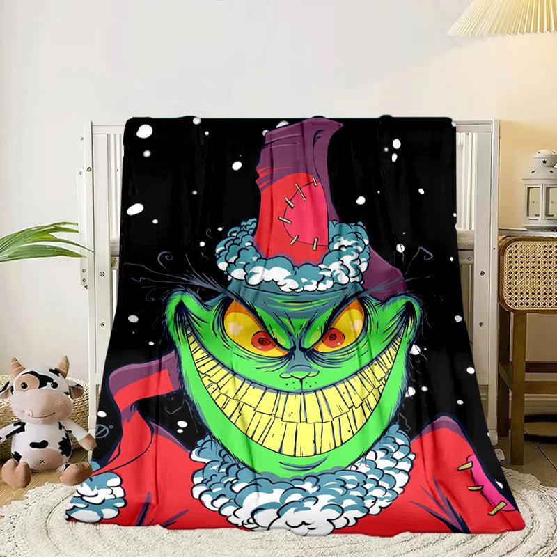 Green Monster Christmas Spirit Blanket Flannel Blanket for Bed, Sofa, Camping, Hiking, Picnic Essentials, Gift for Family Fan Gifts