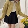 New Arrivals Open Run Women Round Neck Cable Knit Cropped Cardigan