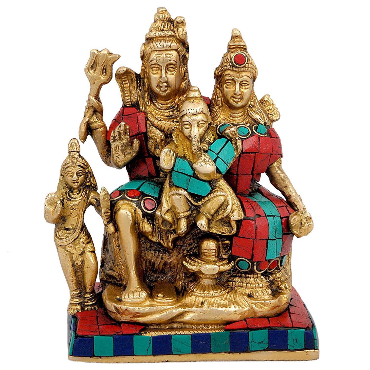 Pure Brass Shiva Parvati Shiv Parivar Shankar Bhagwan Ganesh Family Murti