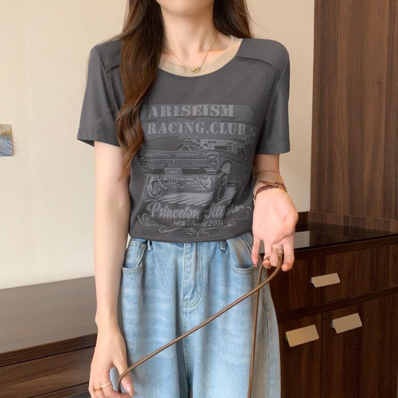 Summer pure cotton Short Sleeve T-Shirts for Women harajuku letter print Simple Casual slim Soft All-Match y2k Tops Tees Fashion