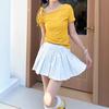 Koreanisches gelbes schräg geschnittenes kurzärmeliges T-Shirt Damen Sommer Neu Dünn Vielseitig Off-Shoulder Träger Design Spice Girl Top
