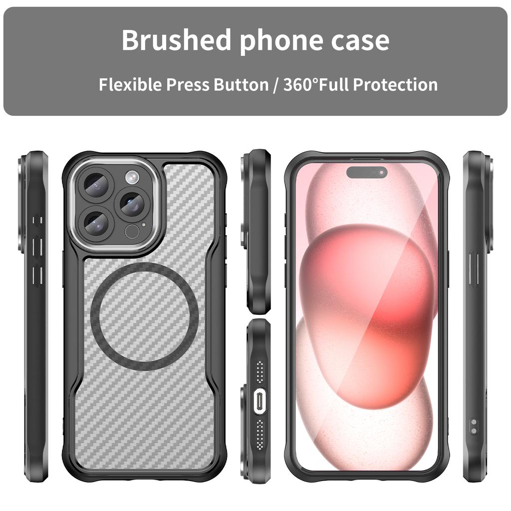 Luxury For Magsafe Wireless Charge Magnetic Case For iPhone 16 15 14 Plus 13 12 11 Pro Max Shockproof Armor Carbon Fiber Cover