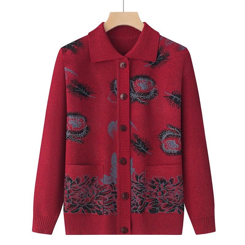 

Grandma s Knitted Cardigan: Lightweight Spring Sweater for Elderly Women 4XL (Bust 135-150 cm)