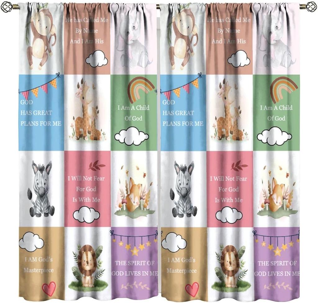 Colorful Inspirational Kids Curtains Quotes Cute Child Cartoon Motivational Rainbow Sun Rod Pocket Window Drapes For Kitchen