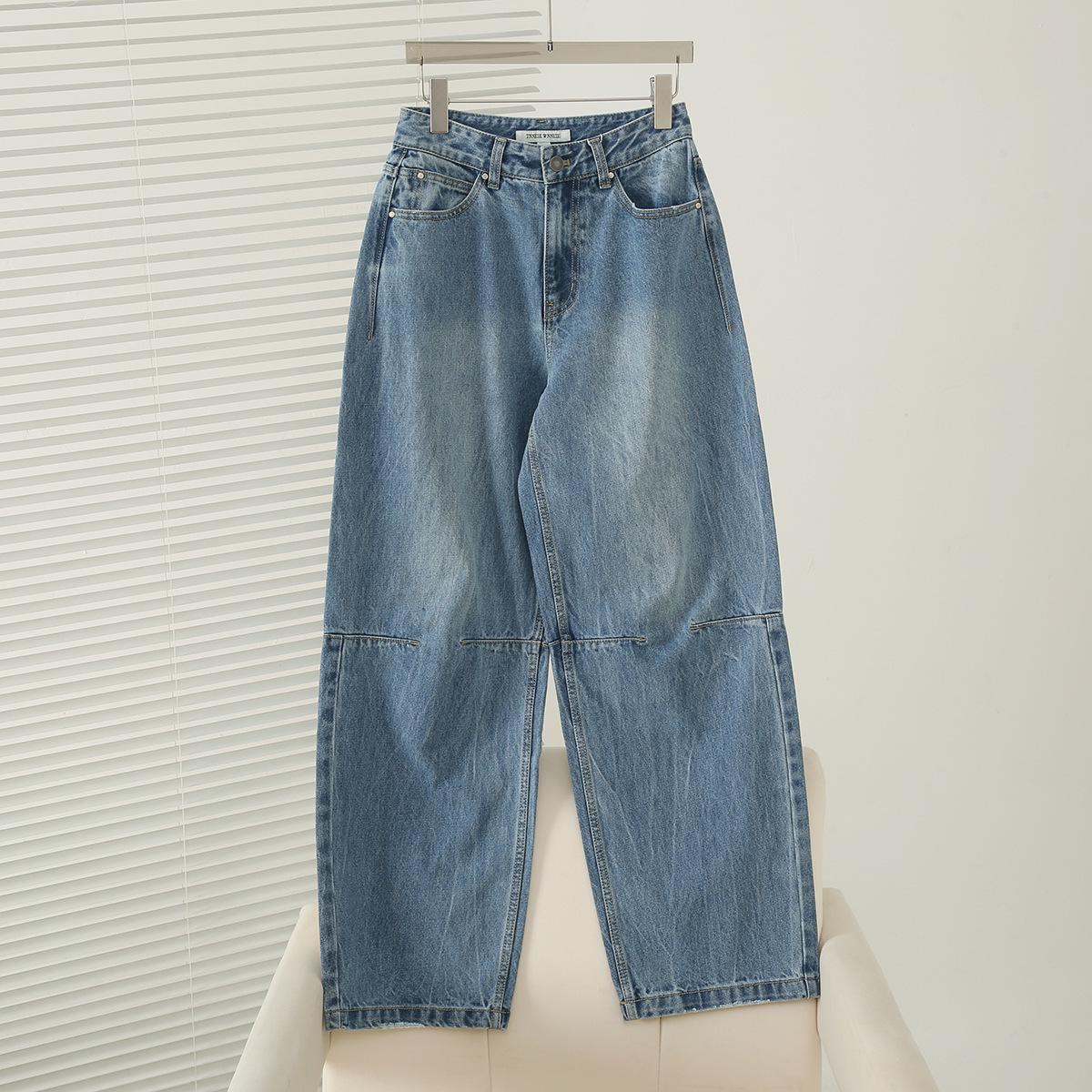 Autumn 2025 Retro Washed Loose-Fit College Style Banana Jeans for Women M