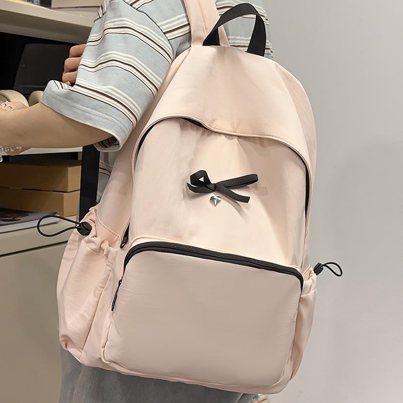 Simple Bow Decoration Backpack Cute Casual Large Capacity Multi Pocket Backpack Student Backpack Fashionable Women's Backpack
