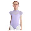 Girls Lace Cap Sleeves Dance Leotard Sheer Mesh Patchwork Cutout Bodysuit for Ballet Practice Exam