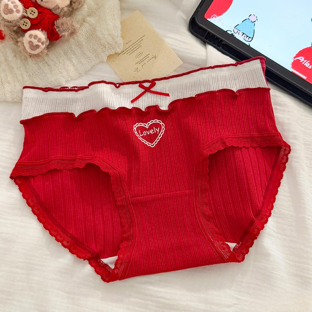 Women's Summer New Year Red Pure Cotton 10A Antibacterial Extension Crotch Triangle Briefs