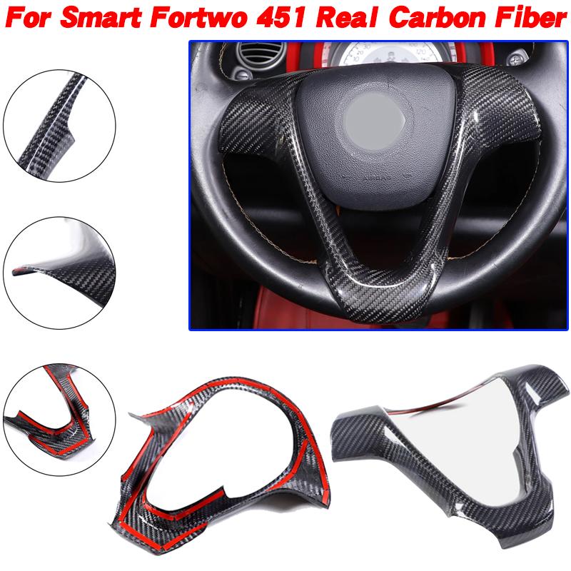 Real Carbon Fiber For Mercedes-Benz Smart Fortwo 451 2009-2015 Car Steering Wheel Cover Trim Car Interior Accessories 1PCS L/RHD