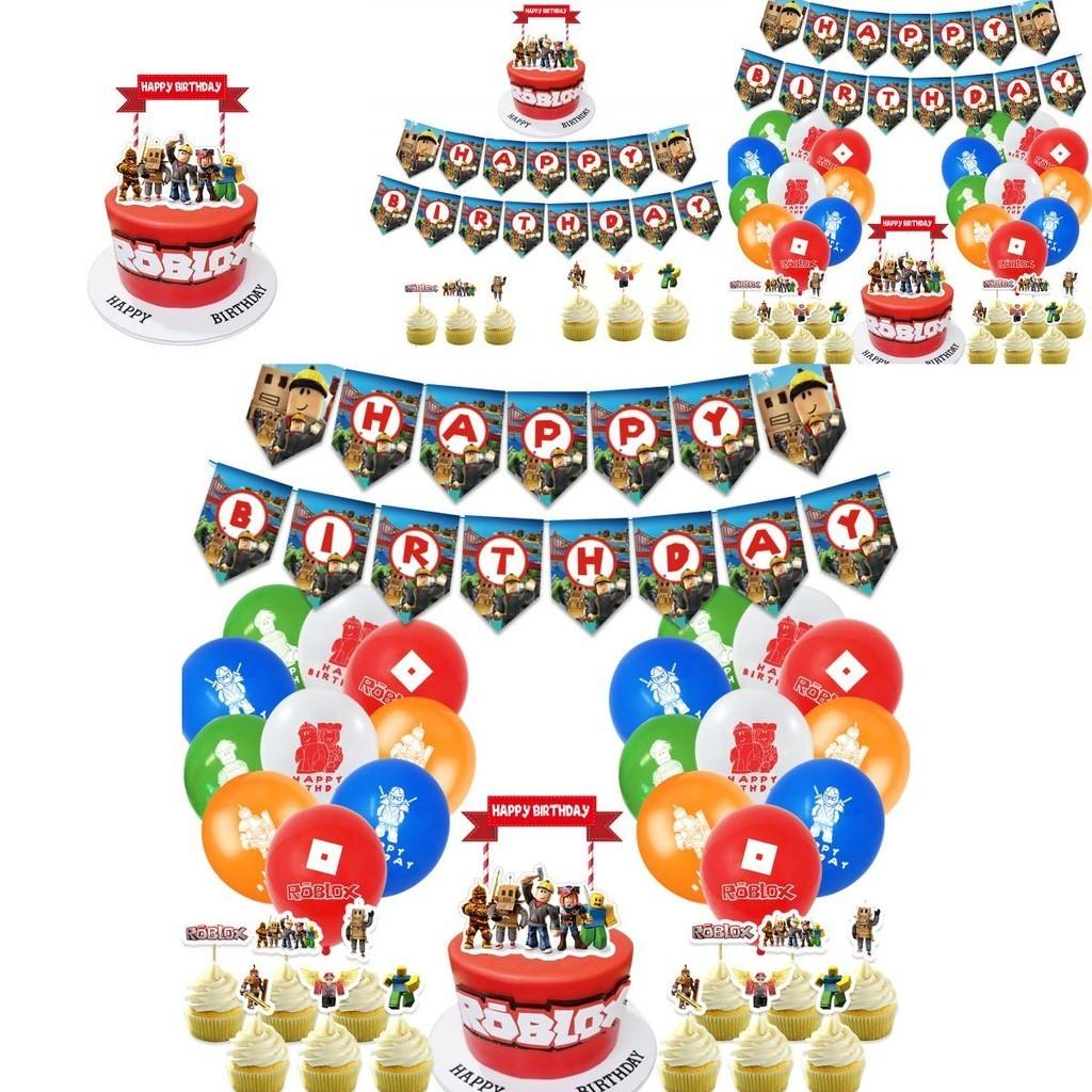 Bunte Roblox Geburtstagsparty-Zubehör Banner Und Kuchenaufsätze Ideal Für Junge Gamer