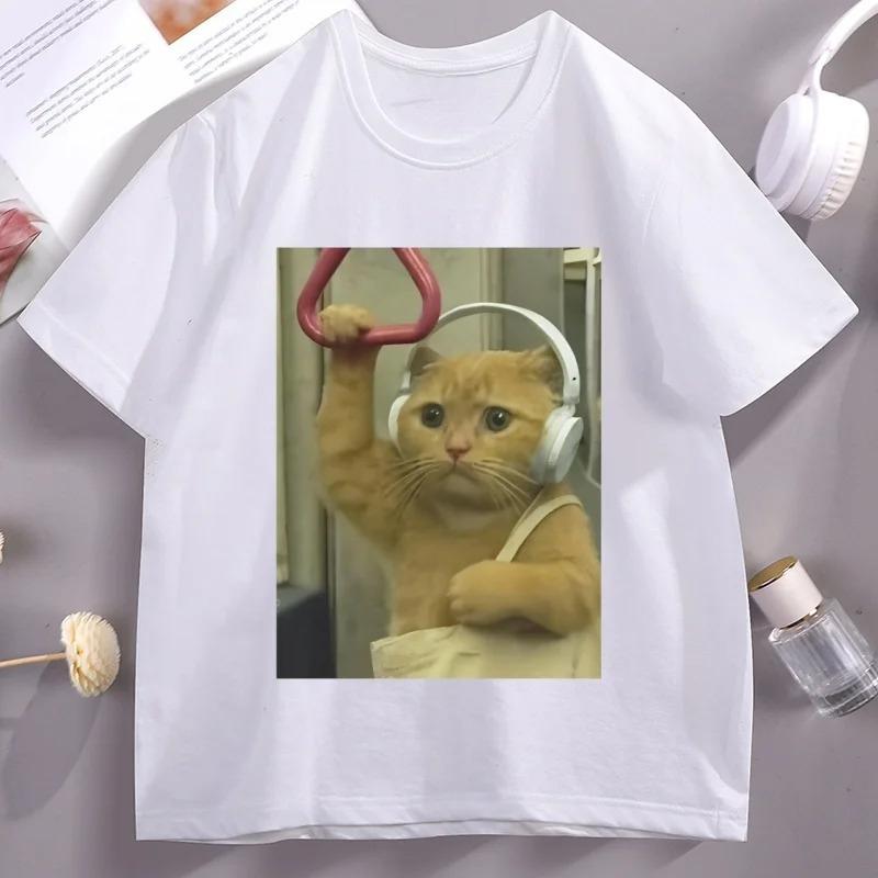 Funny Subway Cat Meme TShirt Stupid Brainrot Cat Lover Funny Tee Cool Short Sleeve Streetwear Women Unisex Summer Aesthetic Tees