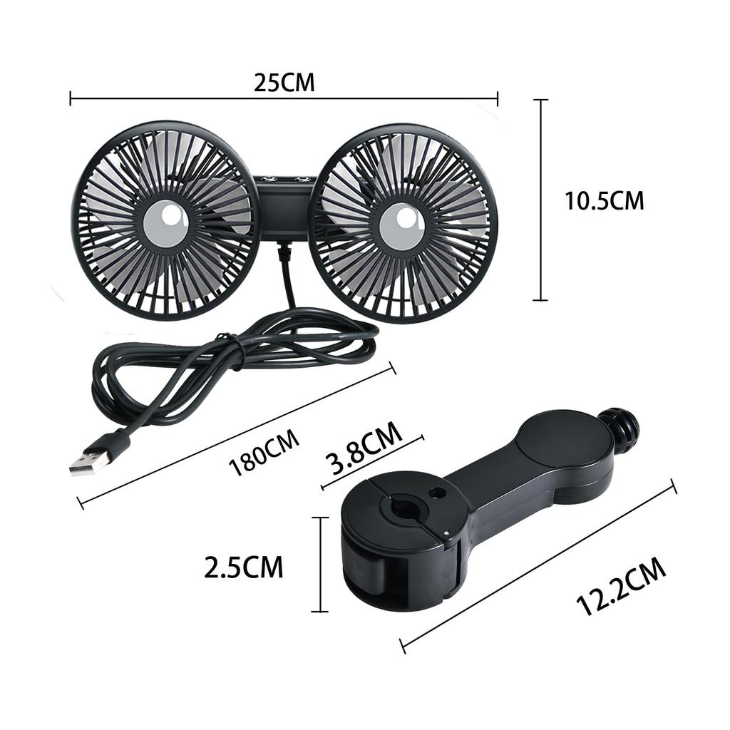 nediea Car Fan, USB Fan, For Car Fan, For Backseat Use, 10W, 5V/2A, Double-Headed